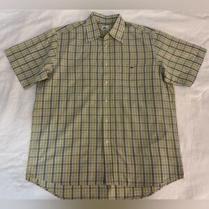 Lacoste Men's 44 Short Sleeve Devanlay Shirt Plaid Check Front Pocket Logo